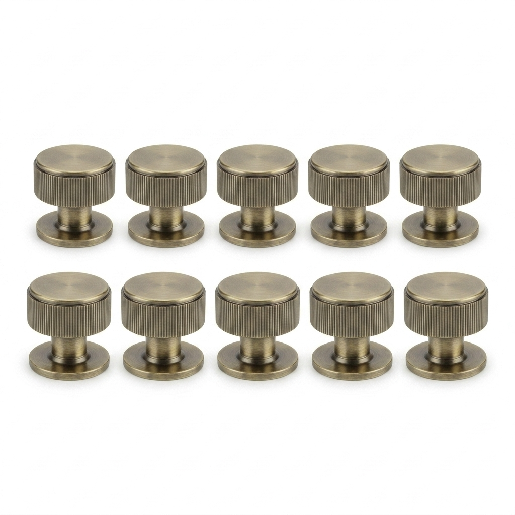 Pack 10 x Antique Brass Linear Cupboard Knob - 34mm dia. | IXC713AB