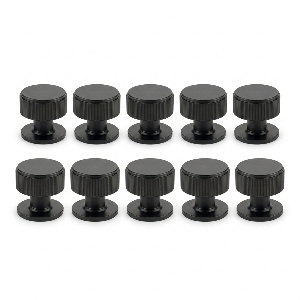 Pack 10 x Matt Black Linear Cupboard Knob - 34mm dia. | IXC713MB