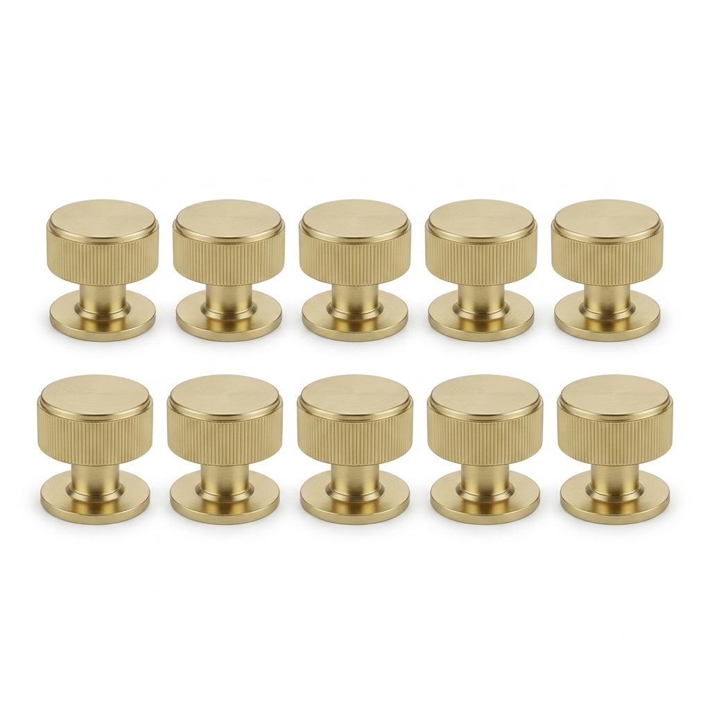 Pack 10 x Satin Brass Linear Cupboard Knob - 34mm dia. | IXC713SB