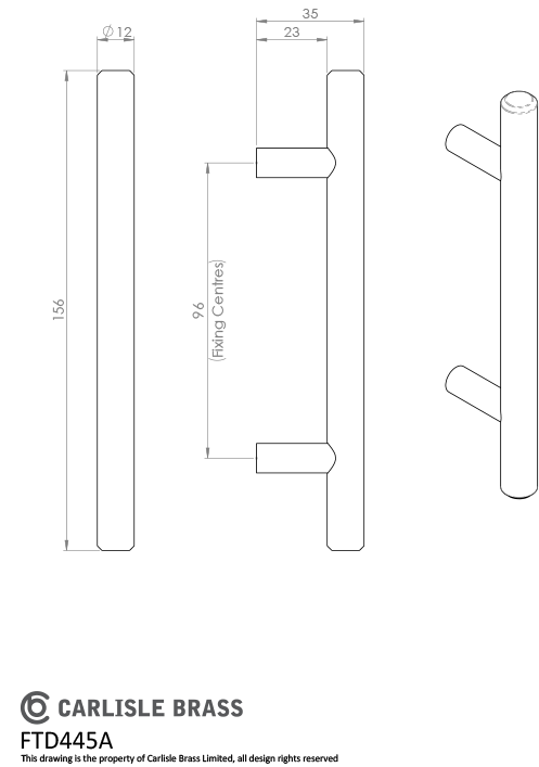 Polished Chrome Steel T Bar Cabinet Handle 96mm c/c | FTD445ACP