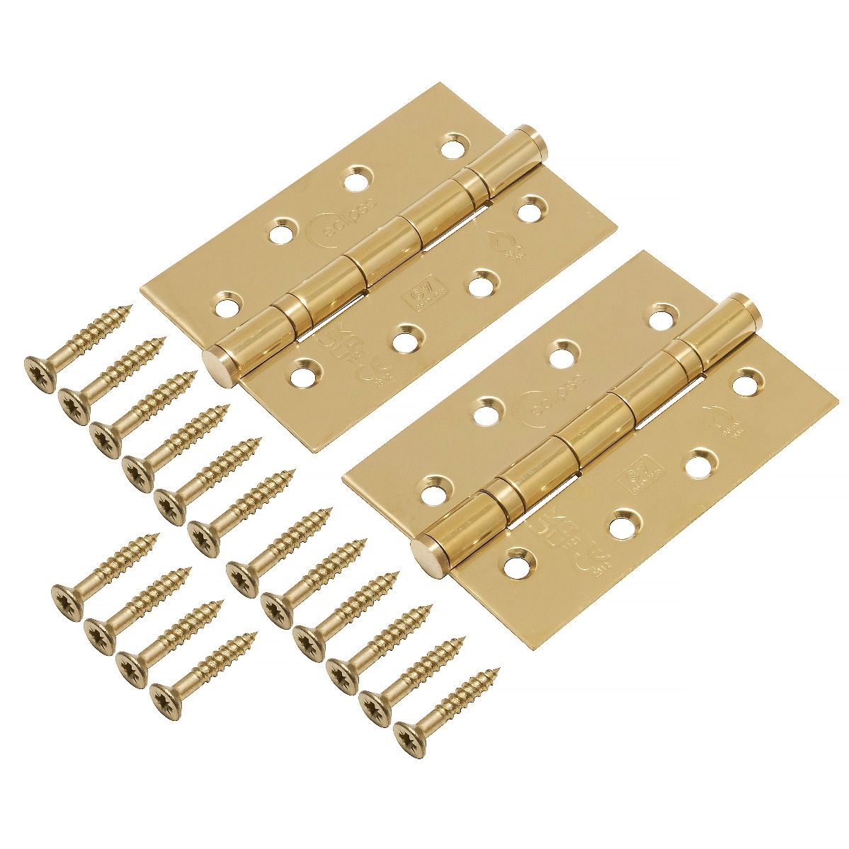 Eclipse Polished Brass 102mm (4" ) Grade 7 Slim Knuckle BB Hinges | 14341EBP