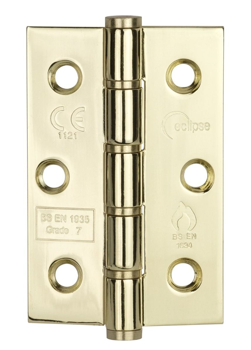 Eclipse Pair Polished Brass 76mm (3" ) Grade 7 Slim Knuckle Washered Hinges | 14826
