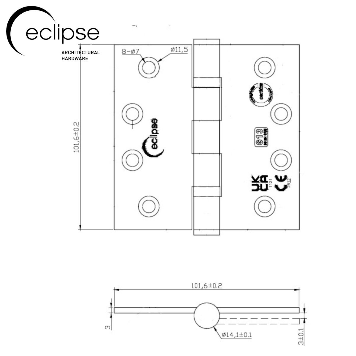 Eclipse Satin Brass 102 x 102mm Grade 13 BB Hinges | 14841SBP