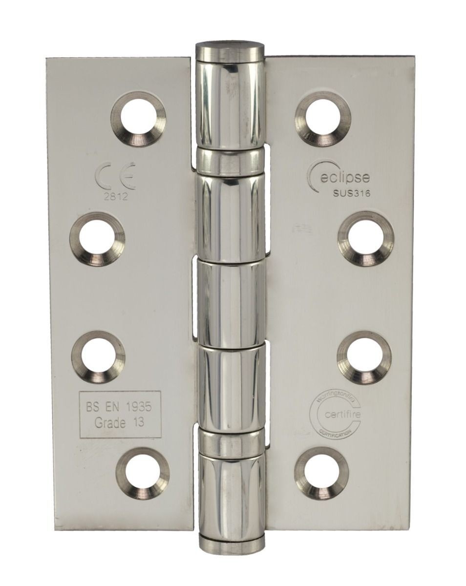 Eclipse Polished Stainless 102mm Marine Grade 316 BB Hinges | 14884