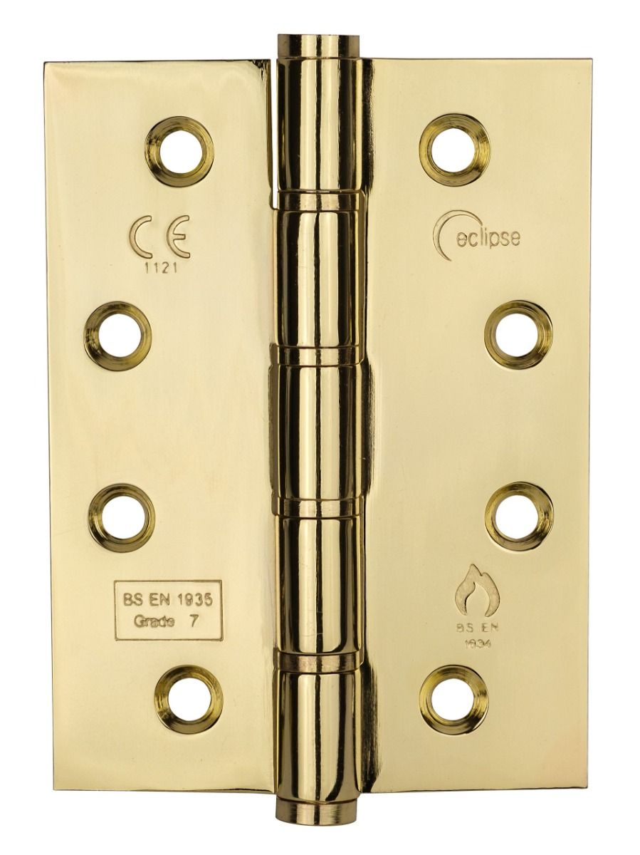 Eclipse Pair Polished Brass 102mm (4" ) Grade 7 Slim Knuckle Washered Hinges | 14886
