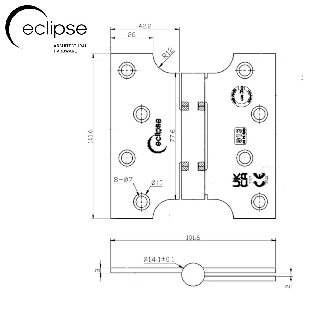 Eclipse 102x51x102mm (4") Satin Brass Parliament Fire Rated Hinge | 14989SBP