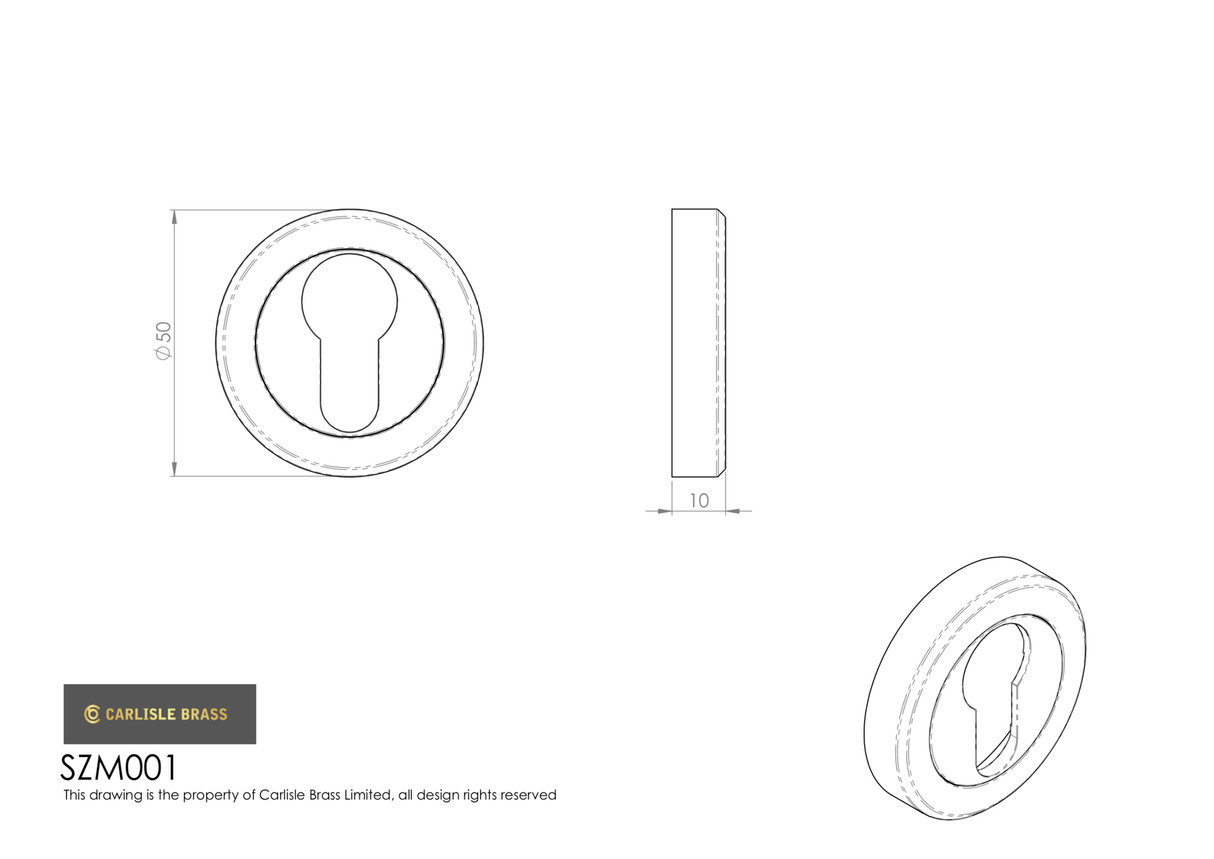 Serozetta Antique Brass 51mm Euro Profile Round Cylinder Escutcheon | SZM001AB