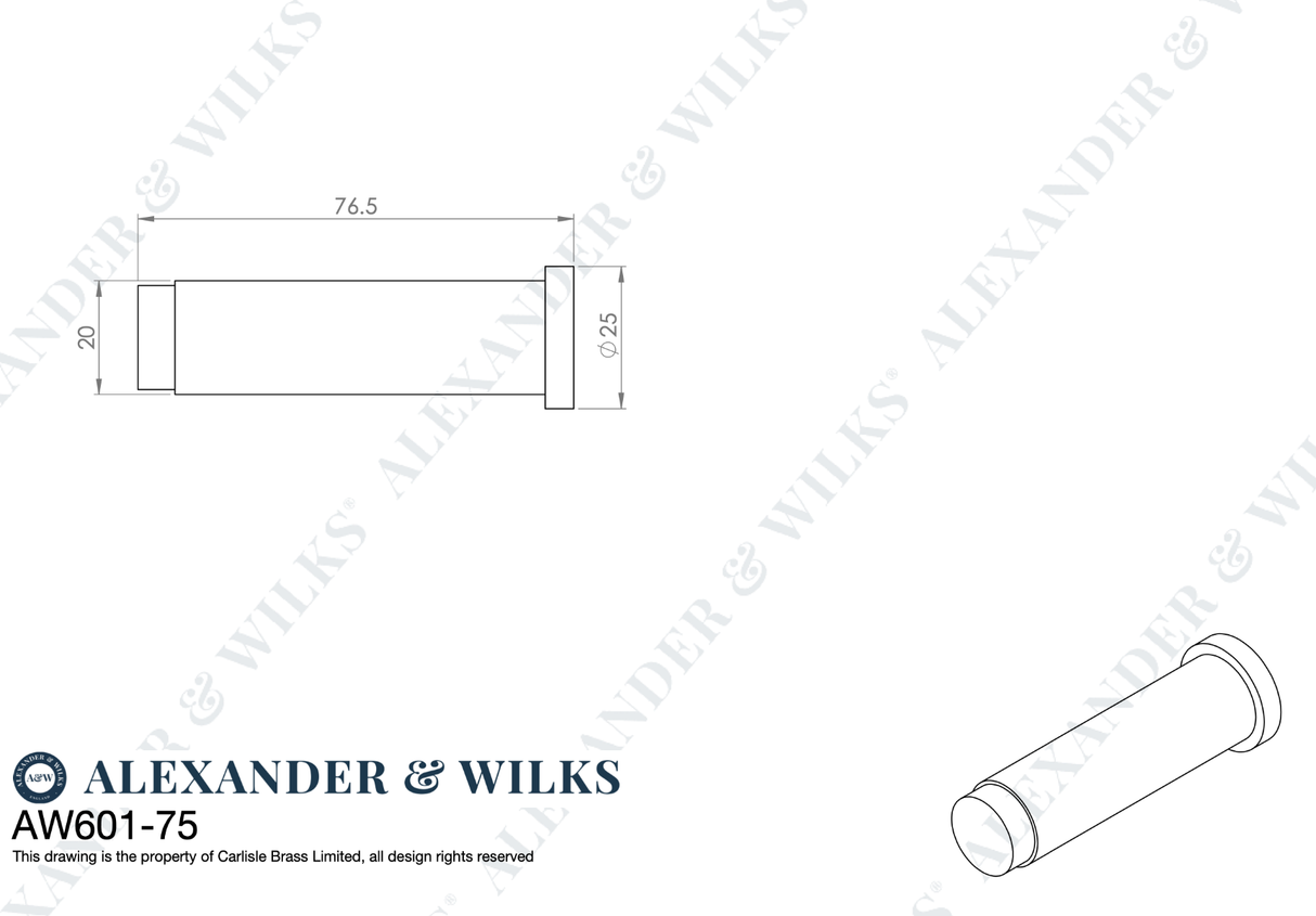 Satin Nickel PVD 75mm Knurled Projection Door Stop | AW600-75-SNPVD
