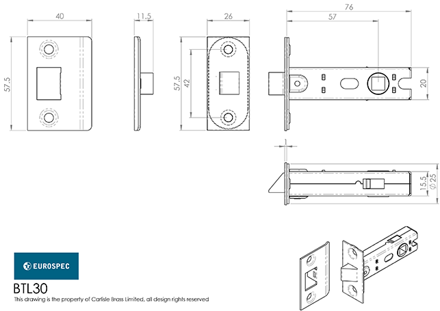 76mm Matt Bronze Tubular Mortice Latch | BTL30MBRZ