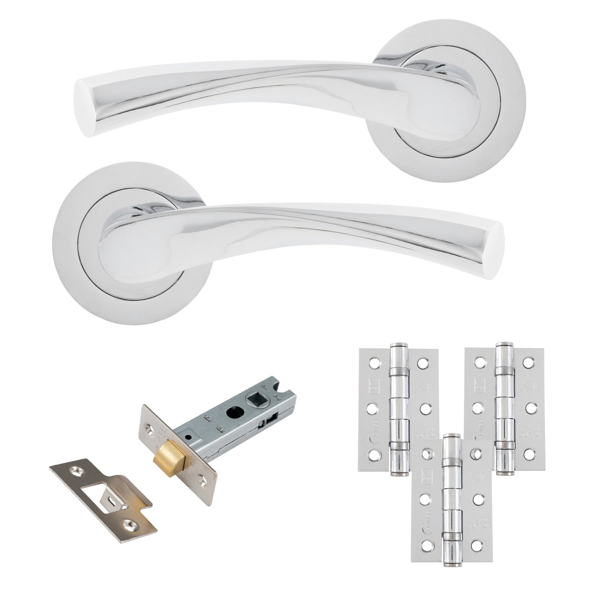 Eclipse Freestyle Polished Chrome Monza Latch Door Pack | 76x51mm (3") Hinge | 22101