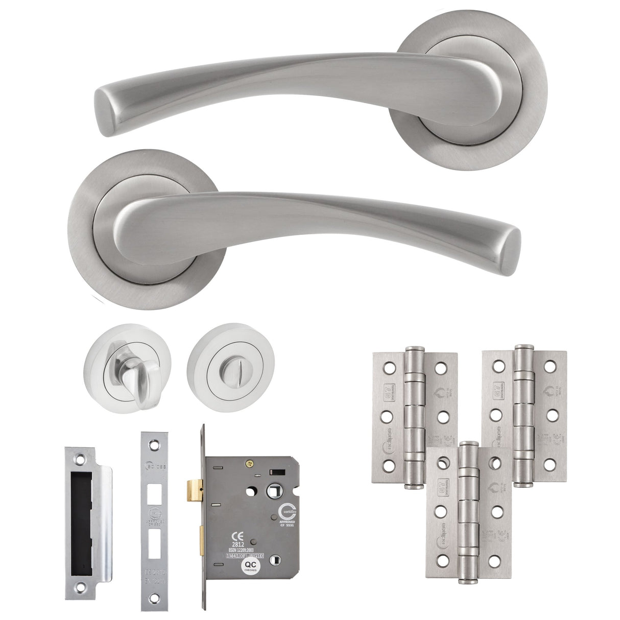 Eclipse Freestyle Satin Nickel Monza Bathroom Door Pack | 76x51mm (3") Hinge | 22113