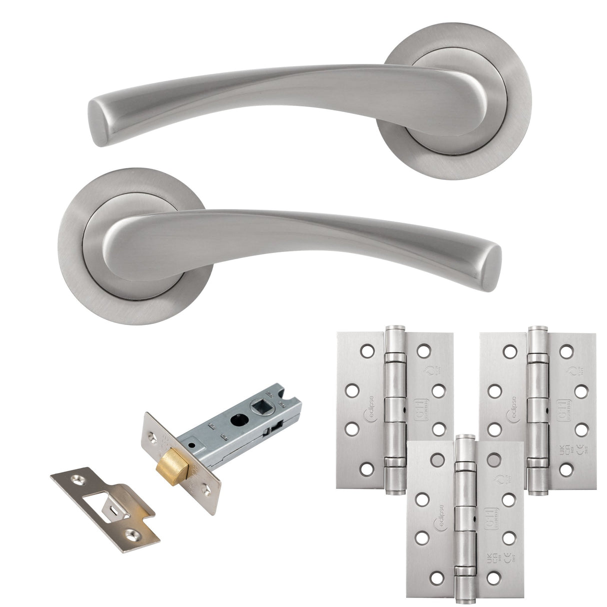 Eclipse Freestyle Satin Nickel Monza Latch Door Pack | 102x76mm (4") Hinge | 22143