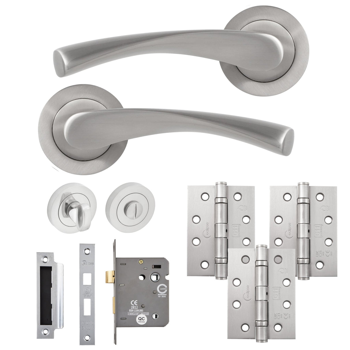 Eclipse Freestyle Satin Nickel Monza Bathroom Door Pack | 102x76mm (4") Hinge | 22153