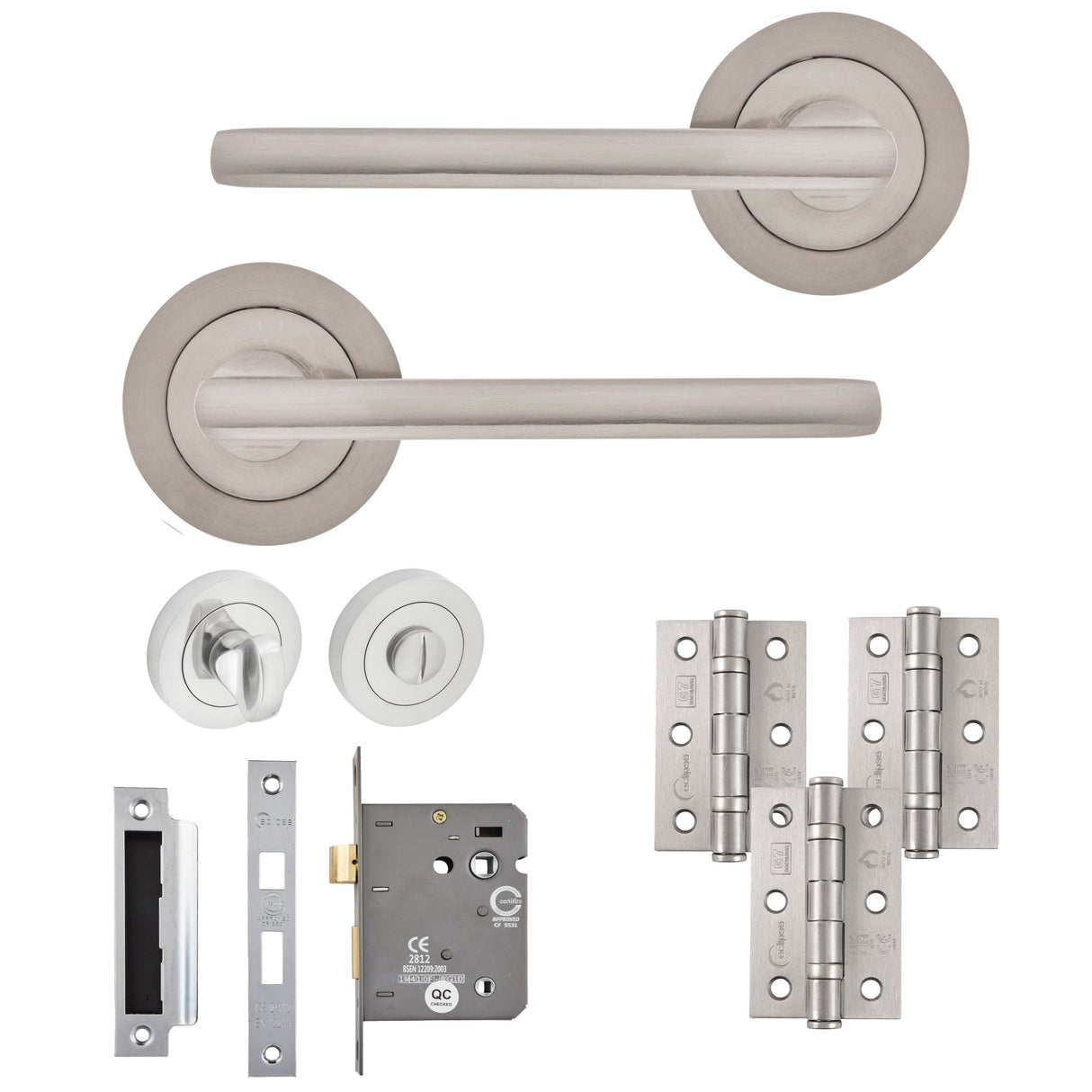 Eclipse Freestyle Satin Nickel Auriga Bathroom Door Pack | 76x51mm (3") Hinge | 22213