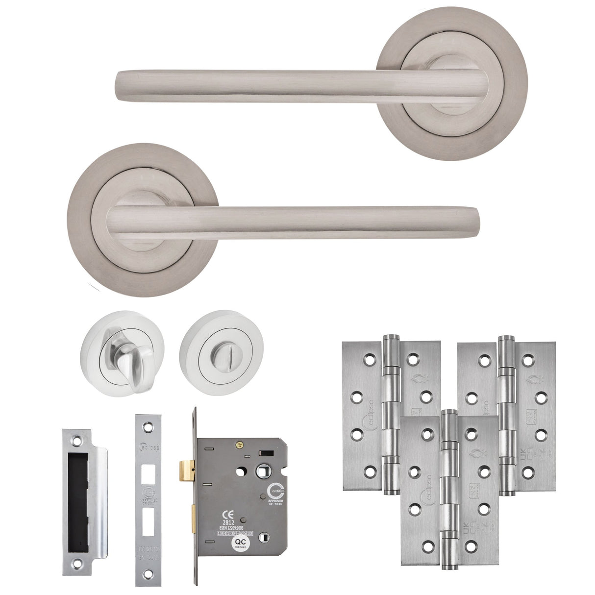 Eclipse Freestyle Satin Nickel Auriga Bathroom Door Pack | 102x67mm (4") Hinge | 22233