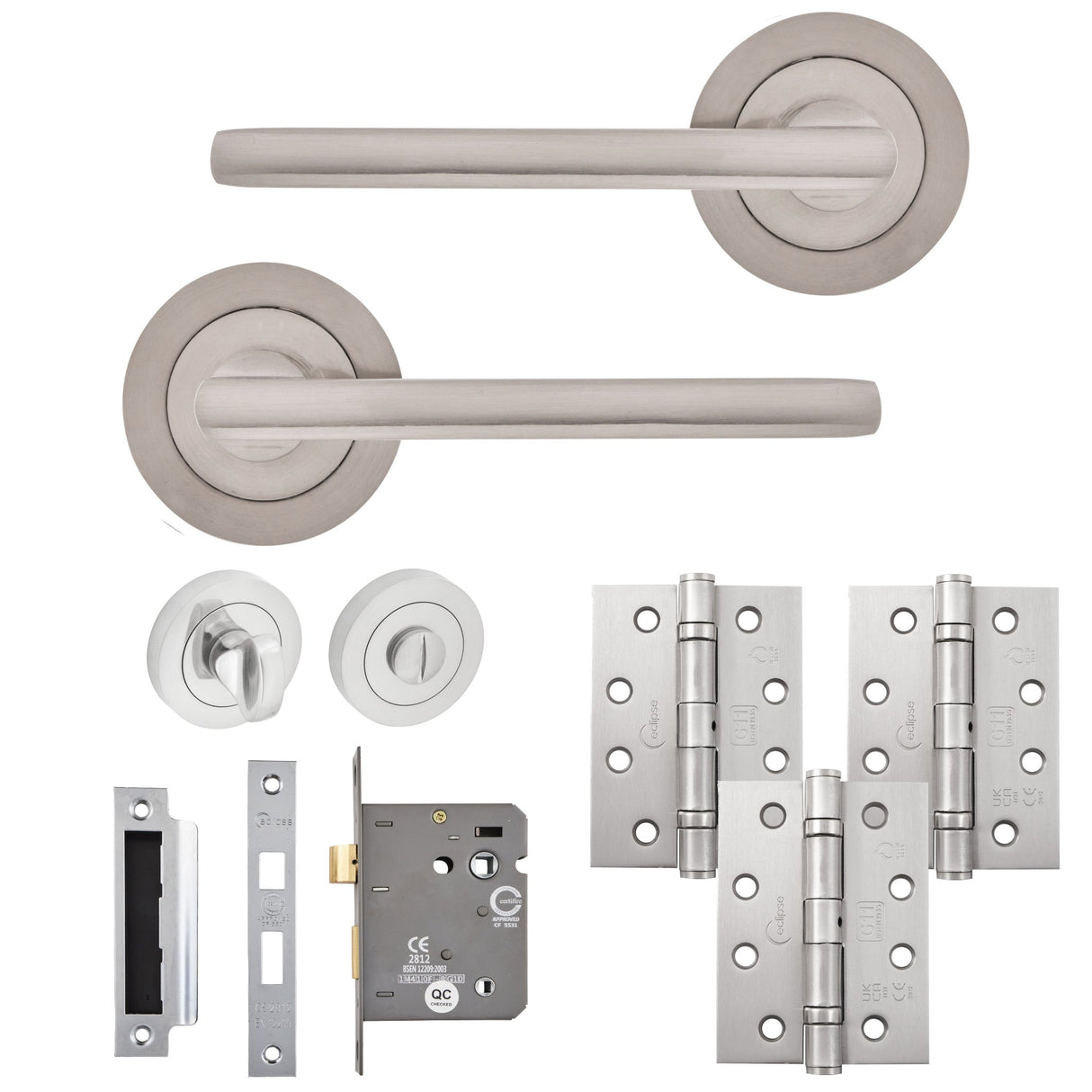Eclipse Freestyle Satin Nickel Auriga Bathroom Door Pack | 102x76mm (4") Hinge | 22253