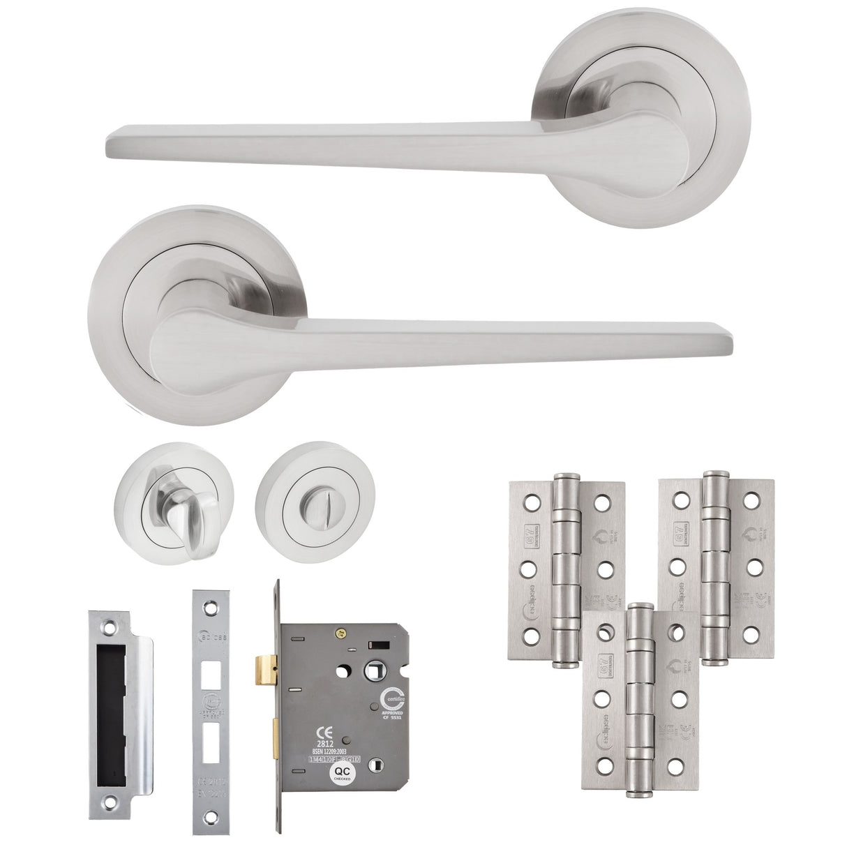Eclipse Freestyle Satin Nickel Monte Bathroom Door Pack | 76x51mm (3") Hinge | 22313