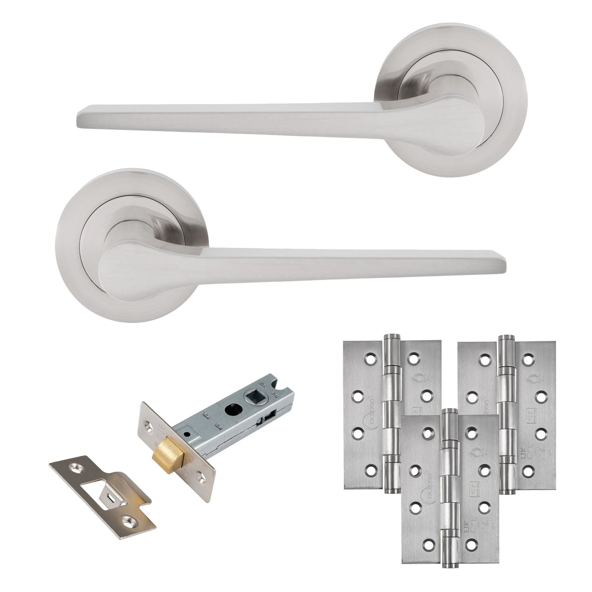 Eclipse Freestyle Satin Nickel Monte Latch Door Pack | 102x67mm (4") Hinge | 22323
