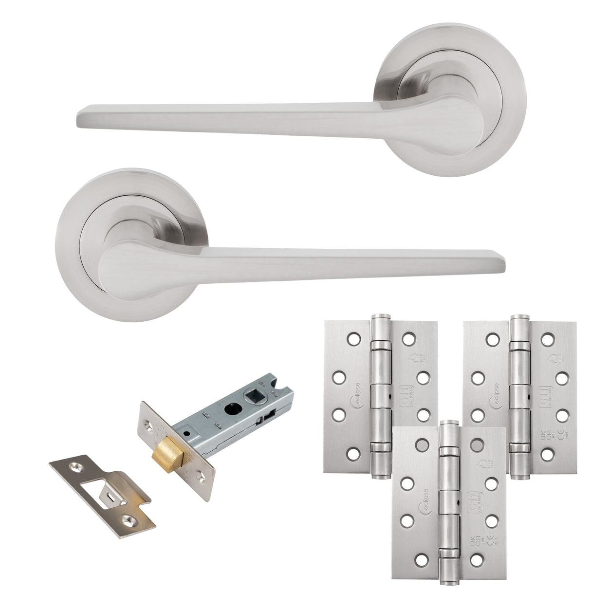 Eclipse Freestyle Satin Nickel Monte Latch Door Pack | 102x76mm (4") Hinge | 22343