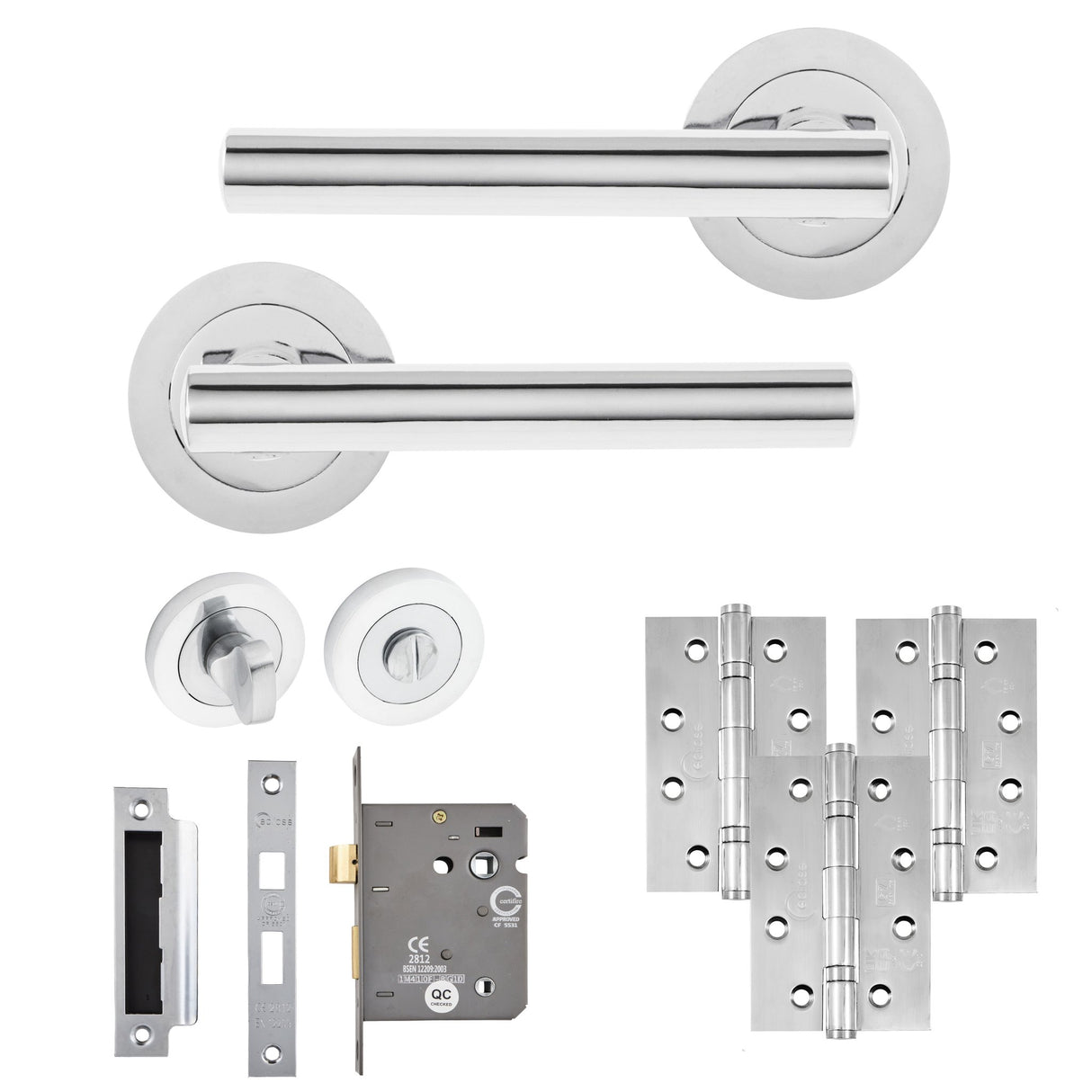 Eclipse Freestyle Polished Chrome Corvette Bathroom Door Pack | 102x67mm (4") Hinge | 22431