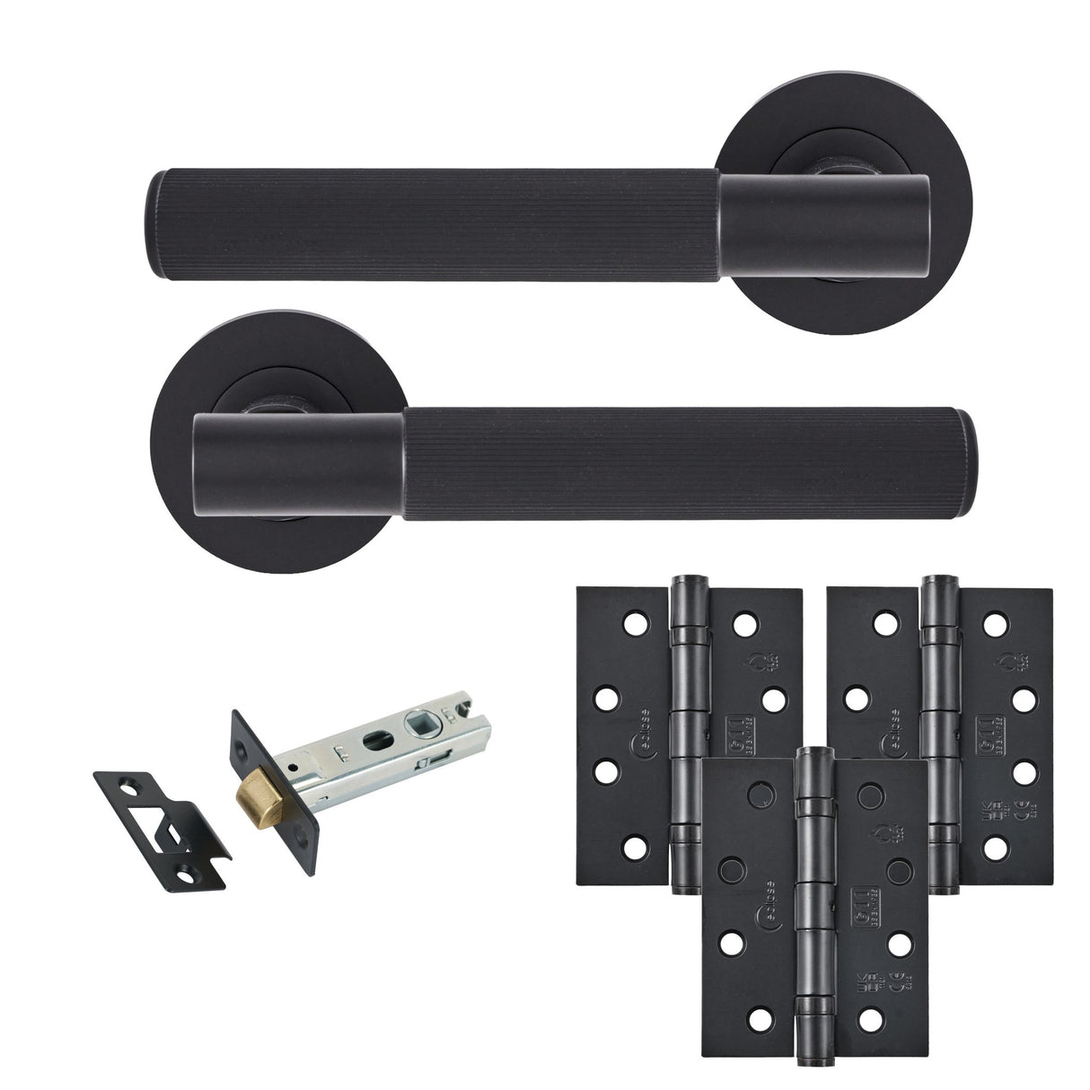 Eclipse Insignia Matt Black Linear Latch Door Pack | 102x76mm (4") Hinge | 22842