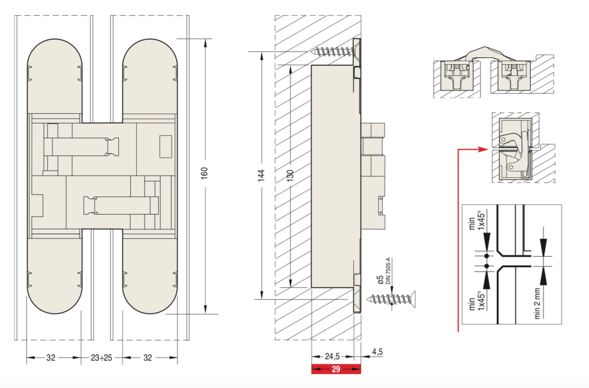 Ceam Matt Black Varnish 160mm 3D Concealed Hinge 1131 | CI001131VNO00
