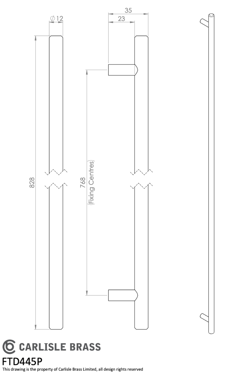 Satin Nickel Steel T Bar Cabinet Handle 768mm c/c | FTD445PSN