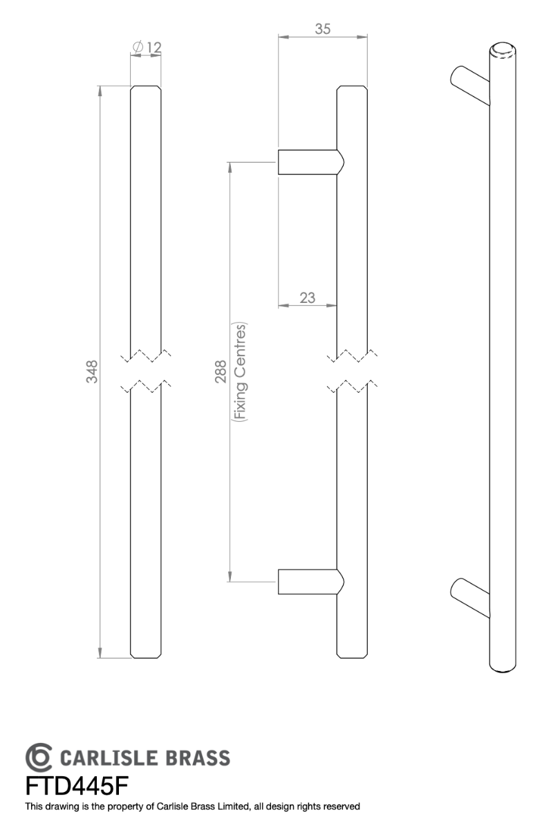 Satin Nickel Steel T Bar Cabinet Handle 288mm c/c | FTD445FSN
