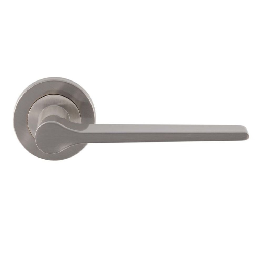 Satin Nickel Velino Lever Handle on Round Rose | EUL020SN