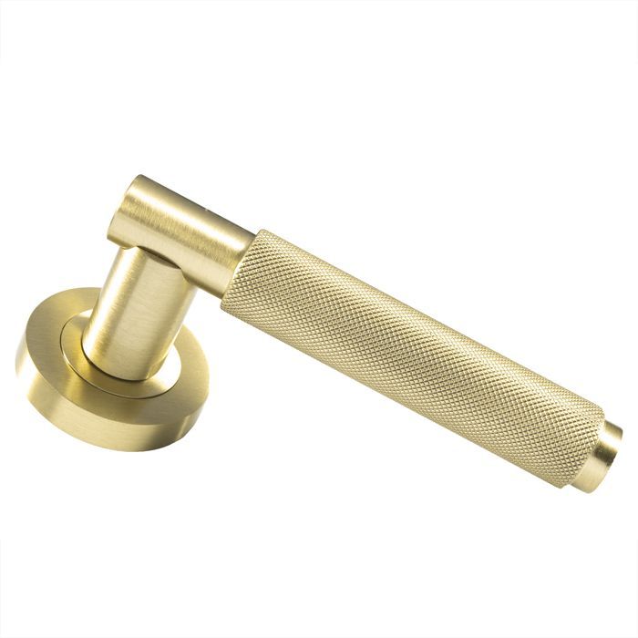 Satin Brass Varese Knurled Lever on Round Rose | EUL050SB