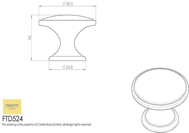 Matt Black 38mm Oxford Cupboard Knob | FTD524MB