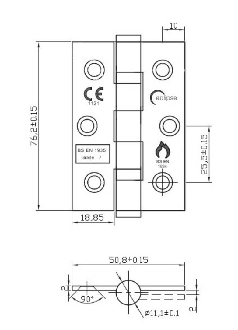 Eclipse Pair Satin Brass 76mm (3" ) Grade 7 Ball Bearing Hinges | 14852SB