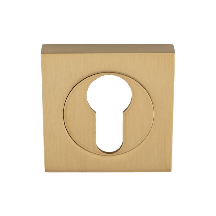 Serozetta Satin Brass 51mm Euro Cylinder Profile Square Escutcheon | SZM001SQSB
