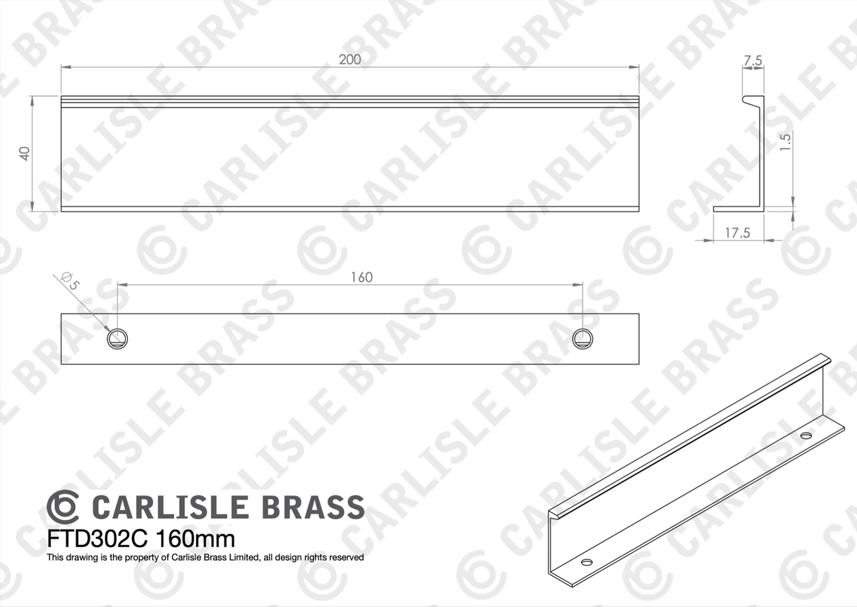 Satin Brass 200mm Squared Edge Pull | FTD302CSB