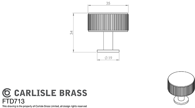 Satin Brass 35mm Lines Cupboard Knob | FTD713SB