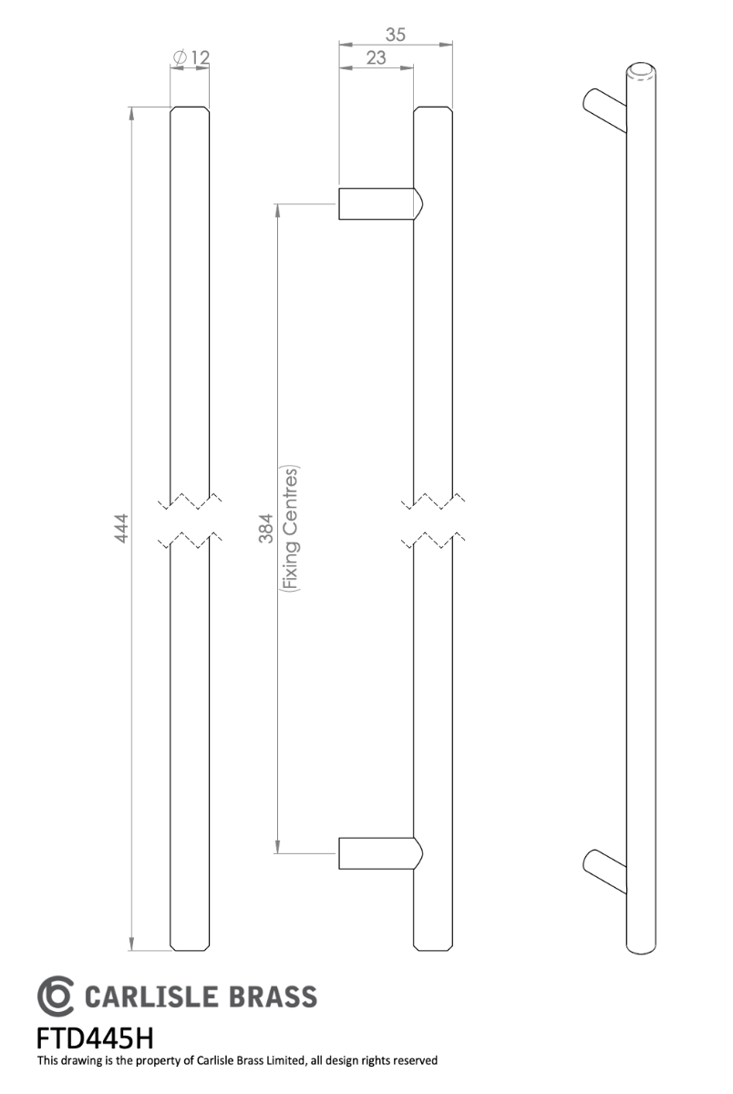 Satin Nickel Steel T Bar Cabinet Handle 384mm c/c | FTD445HSN
