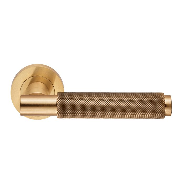 Satin Brass Varese Knurled Lever on Round Rose | EUL050SB