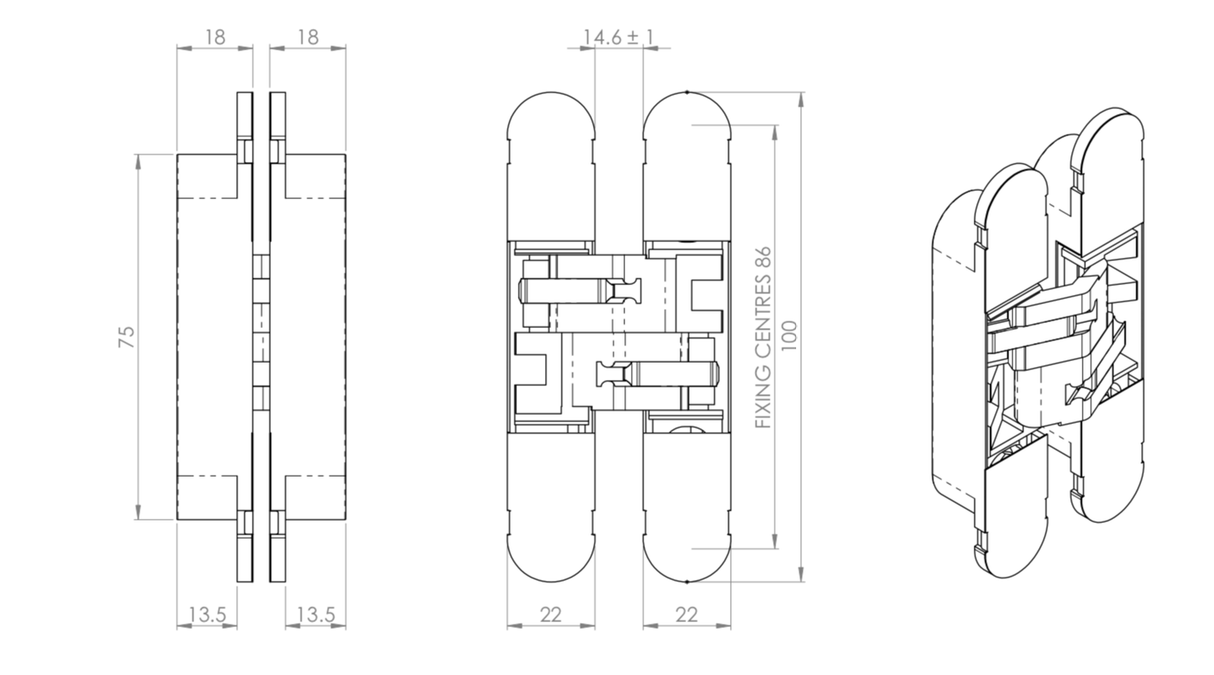 Ceam Brass 100mm 3D Concealed Hinge 1129 | CI001129OTT00