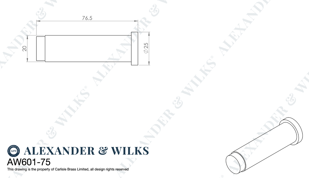 Satin Nickel 75mm Projection Door Stop | AW601-75-SN