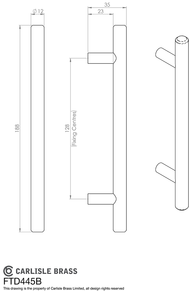 Matte Black Steel 128mm T Bar Cabinet Handle | FTD445BMB