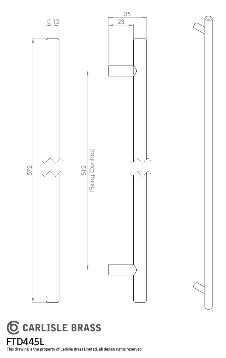 Satin Nickel Steel T Bar Cabinet Handle 512mm c/c | FTD445LSN