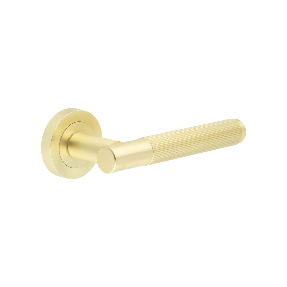 Sets Satin Brass Venice Lever Handle on rose | JV852SB