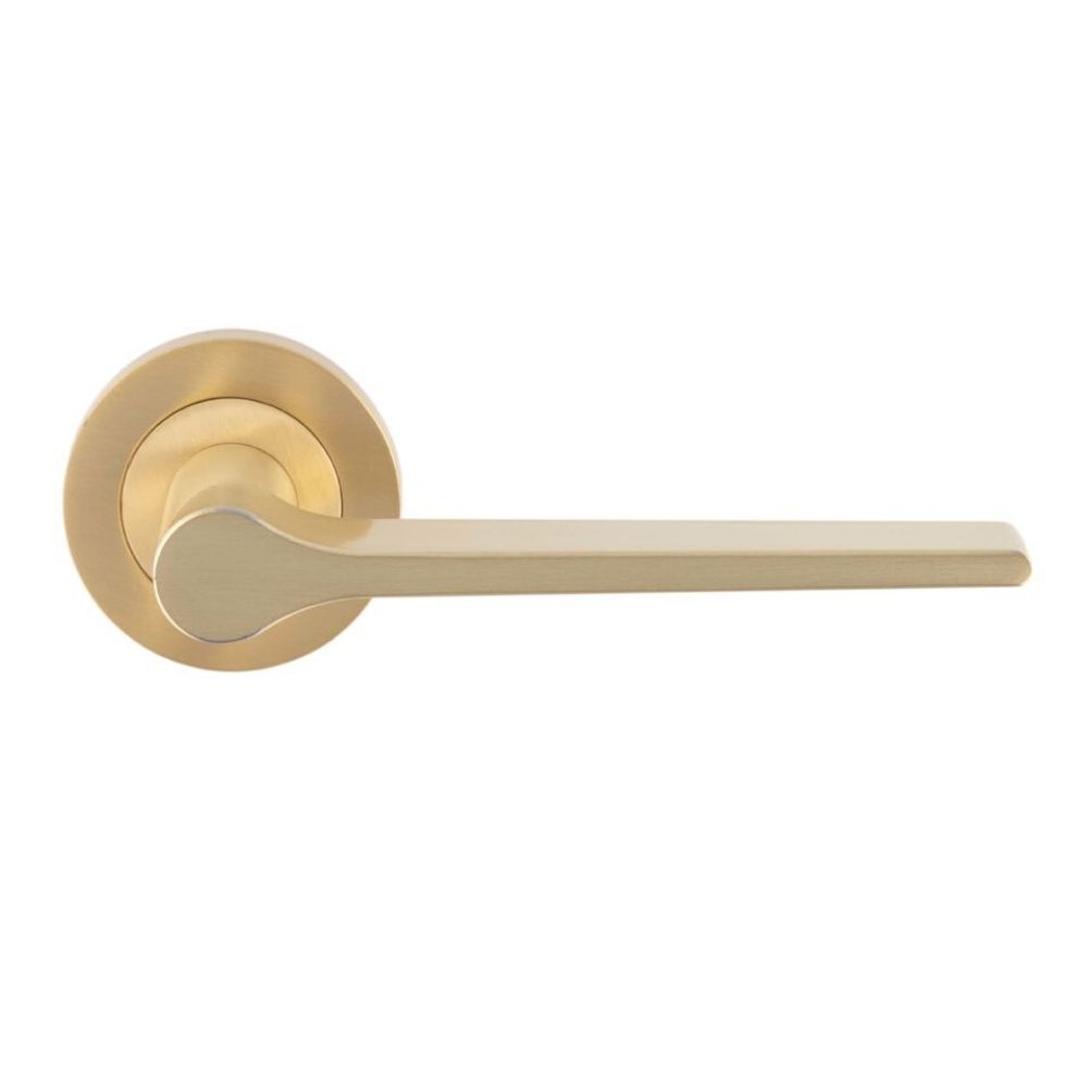 Satin Brass Velino Lever Handle on Round Rose | EUL020SB