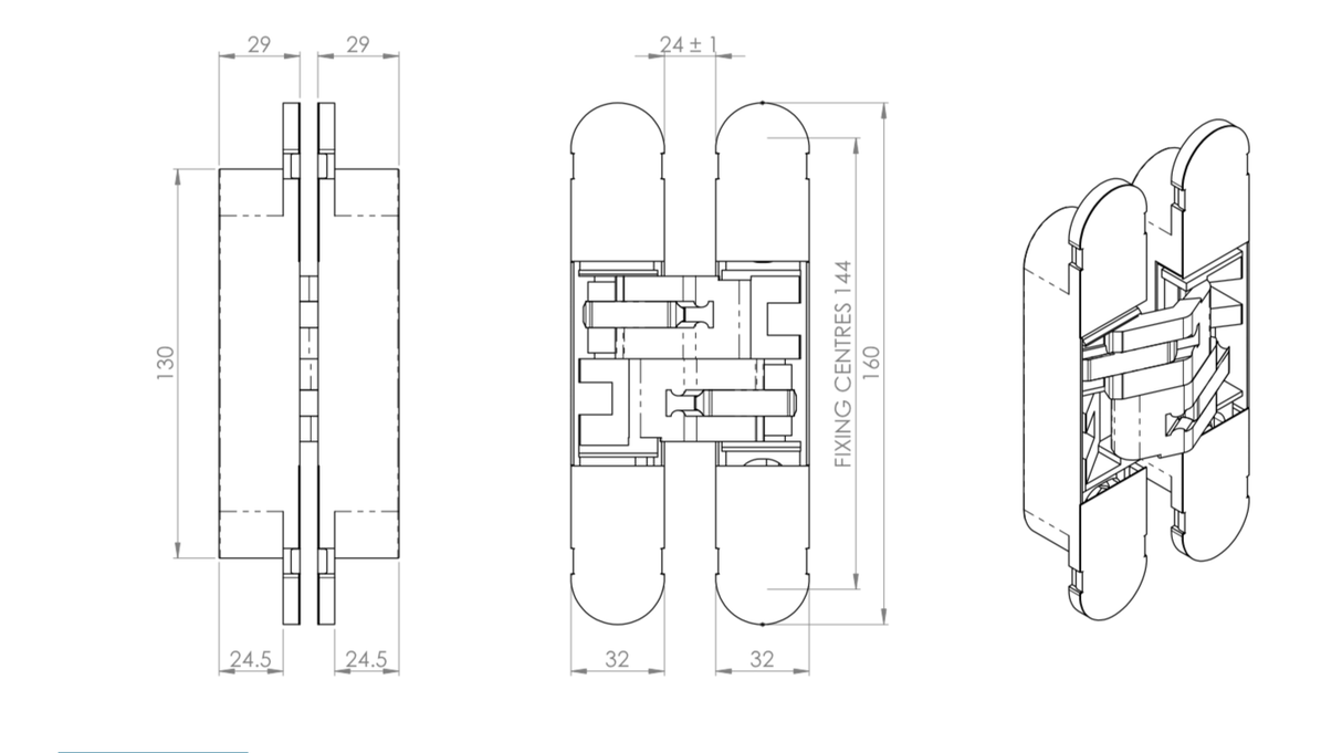 Ceam Matt Black Varnish 160mm 3D Concealed Hinge 1131 | CI001131VNO00