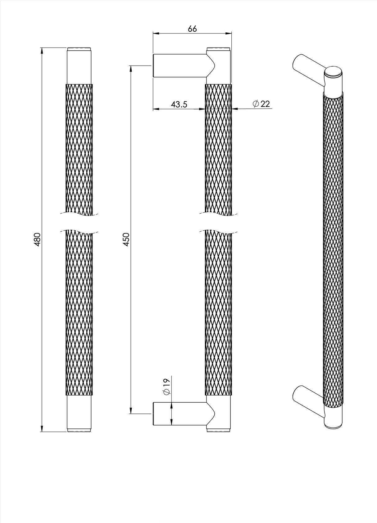 Dark Bronze PVD Spitfire Knurled Pull Handle | AW500-450-DBZPVD