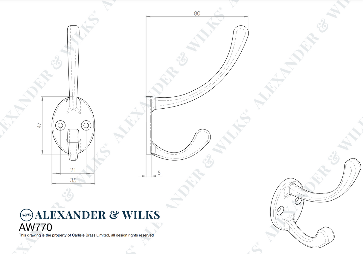 Alexander & Wilks Antique Black Powder Coated Victorian Hat & Coat Hooks | AW770BL