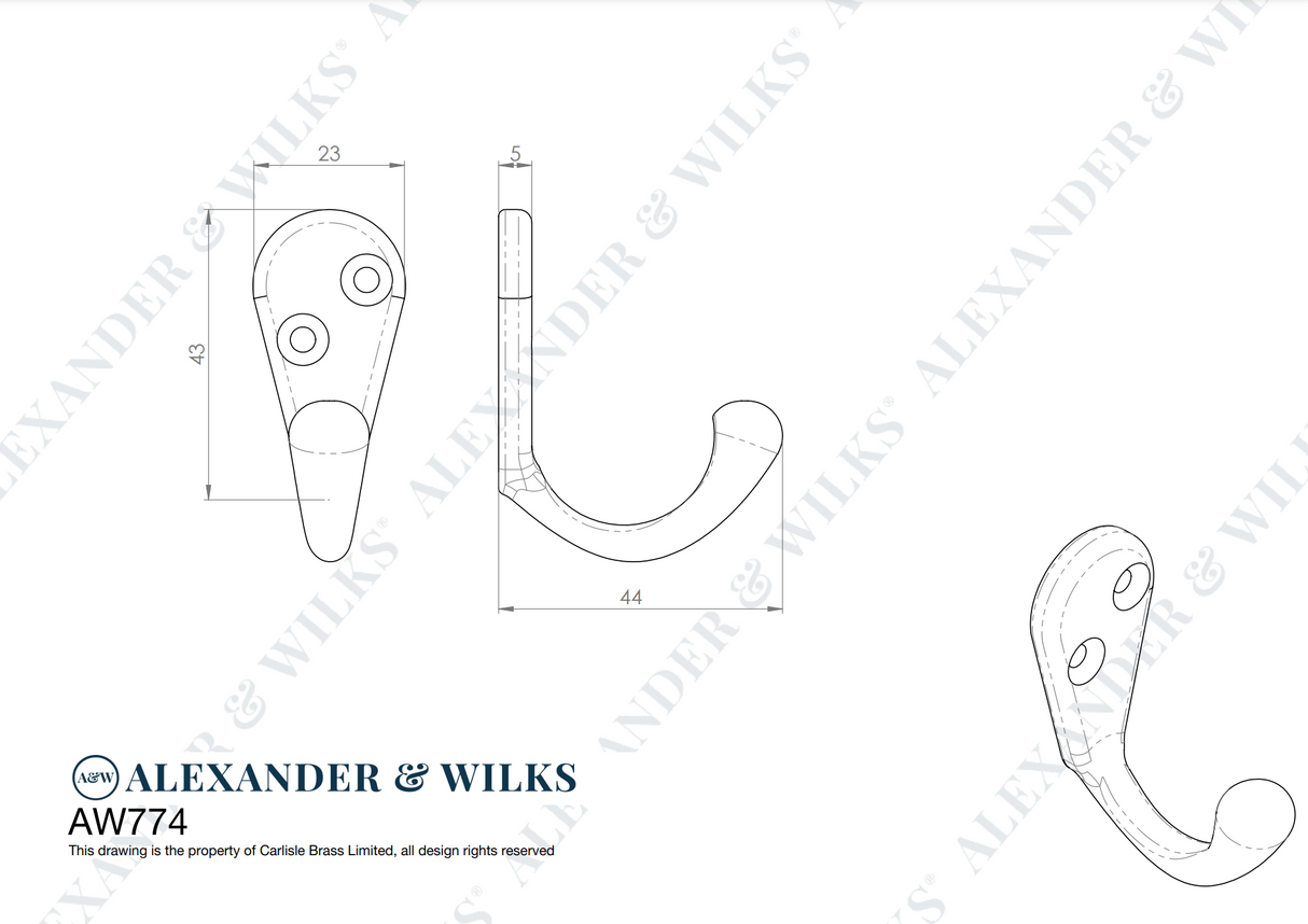 Alexander & Wilks Satin Brass Victorian Single Robe Hook | AW774SB