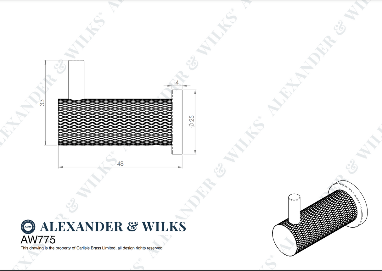Alexander & Wilks Antique Brass Brunel Knurled Coat Hook | AW775AB