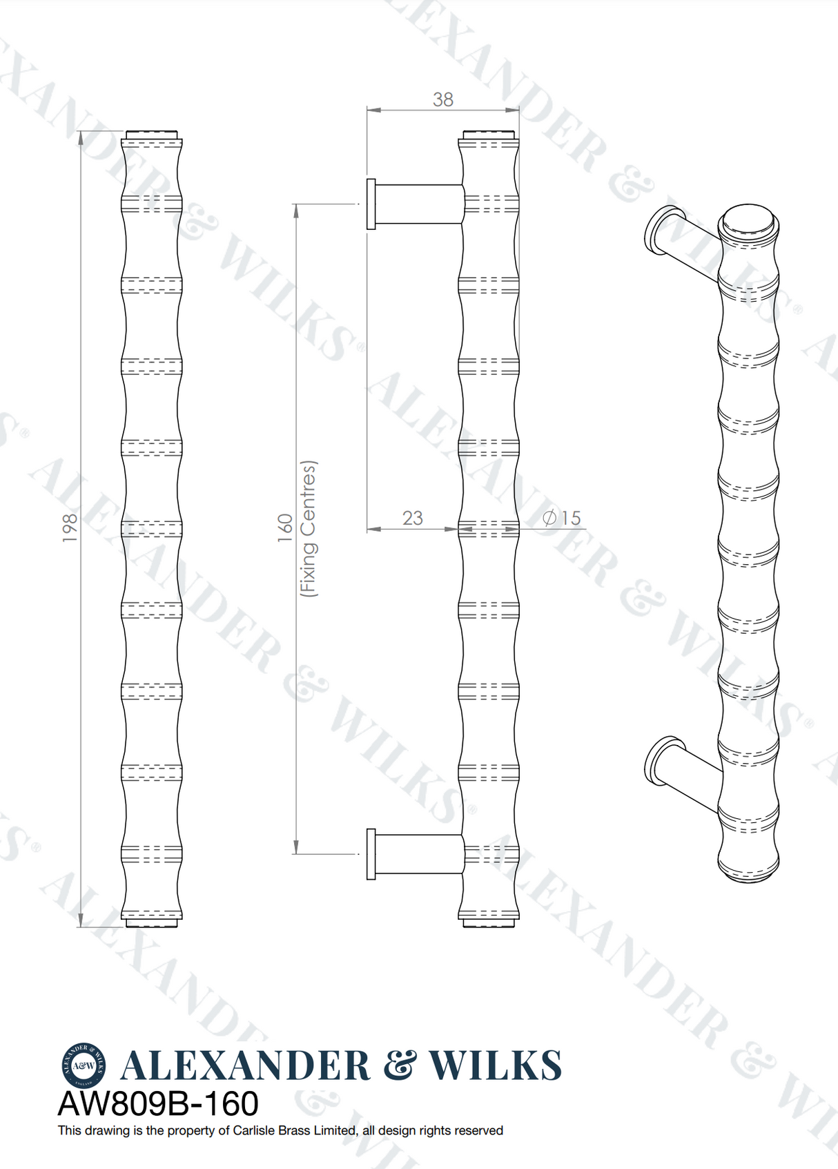 A&W Dark Bronze PVD Bamboo T Bar Pull Handle c/c 160mm AW809B-160-DBPVD