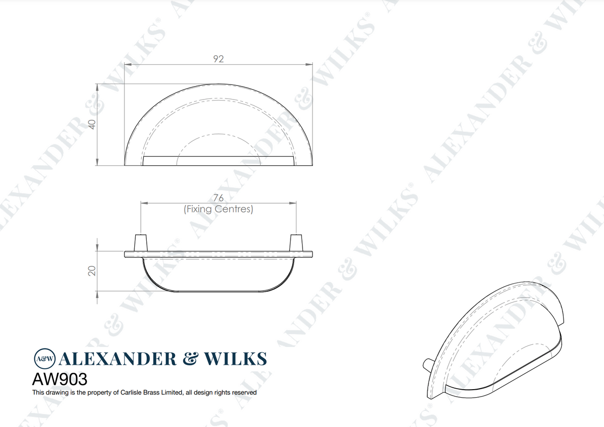 Alexander and Wilks Satin Brass Bardom Ridged Cup Handle | AW903SB